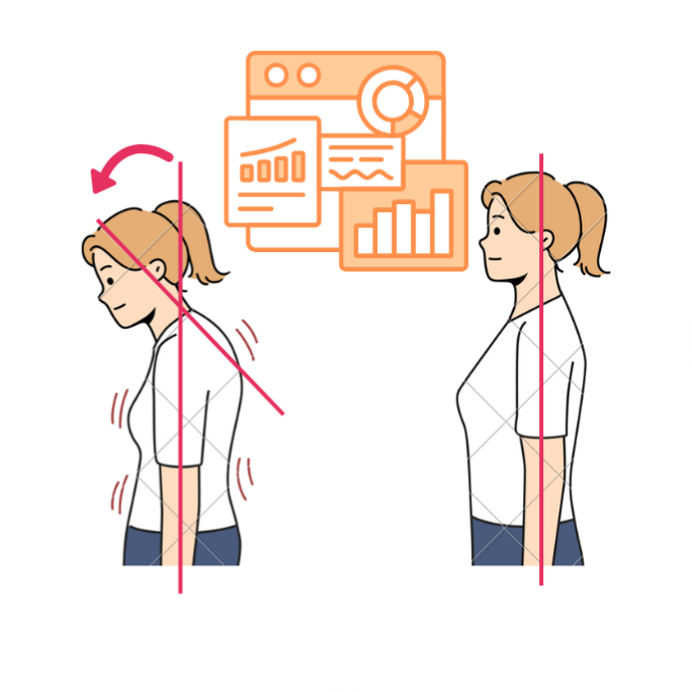 AIで姿勢の分析をしている女性のイラスト画像