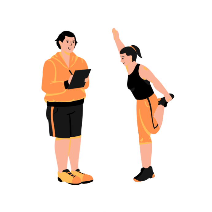 パーソナルストレッチをしているトレーナーと利用者のイラスト画像